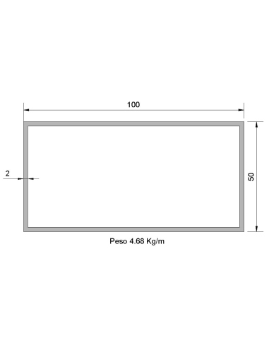 Tubo Rectangular Inox IRS-100X50X2...