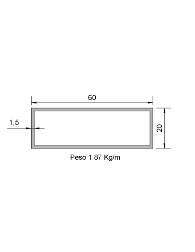 Tubo Rectangular Inox IRS-60X20X1.5...