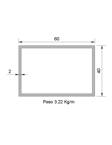 Tubo Rectangular Inox IRS-60X40X2 304 BA