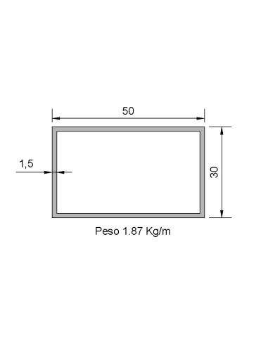 Tubo Rectangular Inox IRS-50X30X1.5...